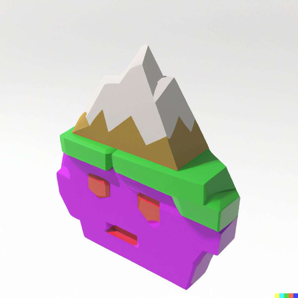 a brightly coloured, detailed icon of someone gazing at Mount Everest emoji, 3D low poly render, isometric perspective on white background